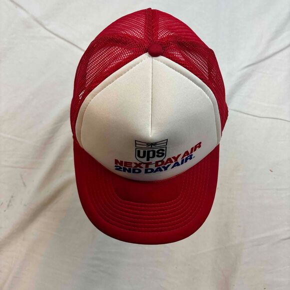UPS Next Day Air Vintage Crown Trucker Cap Hat Red White Mesh Snapback One Size - Picture 3 of 12